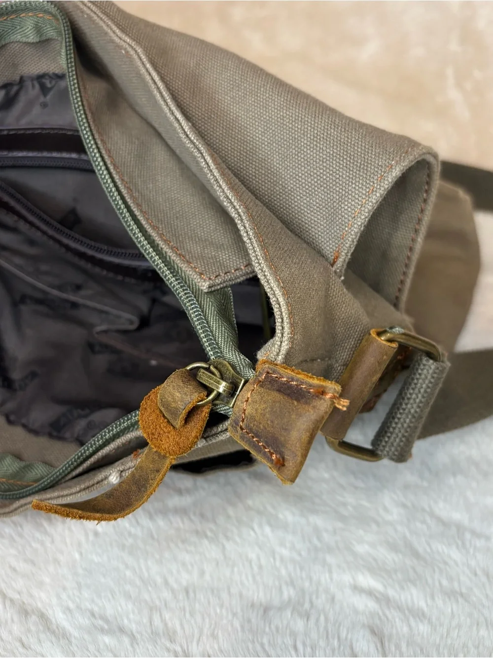 Vintage Augur Olive Canvas Messenger Bag with Brown Leather Accent